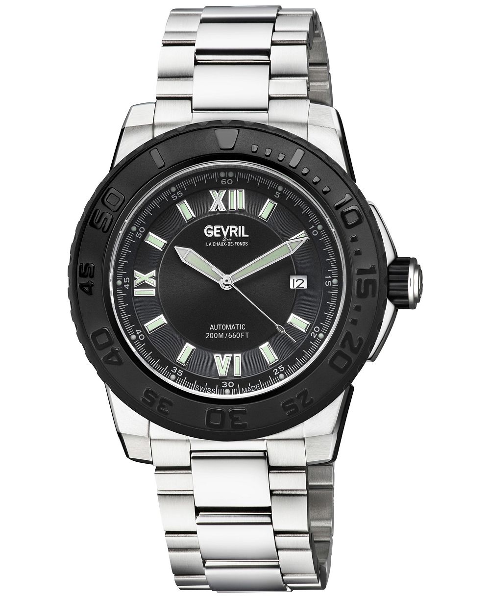 Gevril Men's Swiss Made Seacloud Swiss Automatic Silver Stainless Steel Bracelet Watch