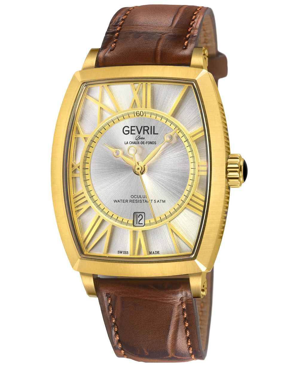 Мужские часы Gevril Swiss Made Oculus Swiss Automatic Brown Italian Leather Strap