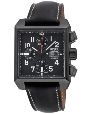Gevril Men's Swiss Made Herald Square Swiss Automatic Black Italian Leather Strap Watch