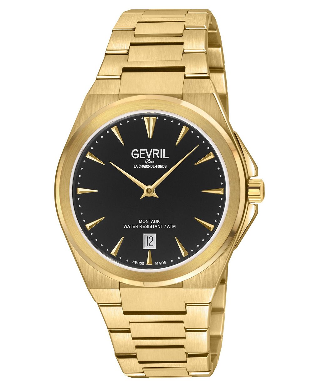 Мужские швейцарские часы Gevril Montauk Swiss Quartz IP Stainless Steel Bracelet Watch