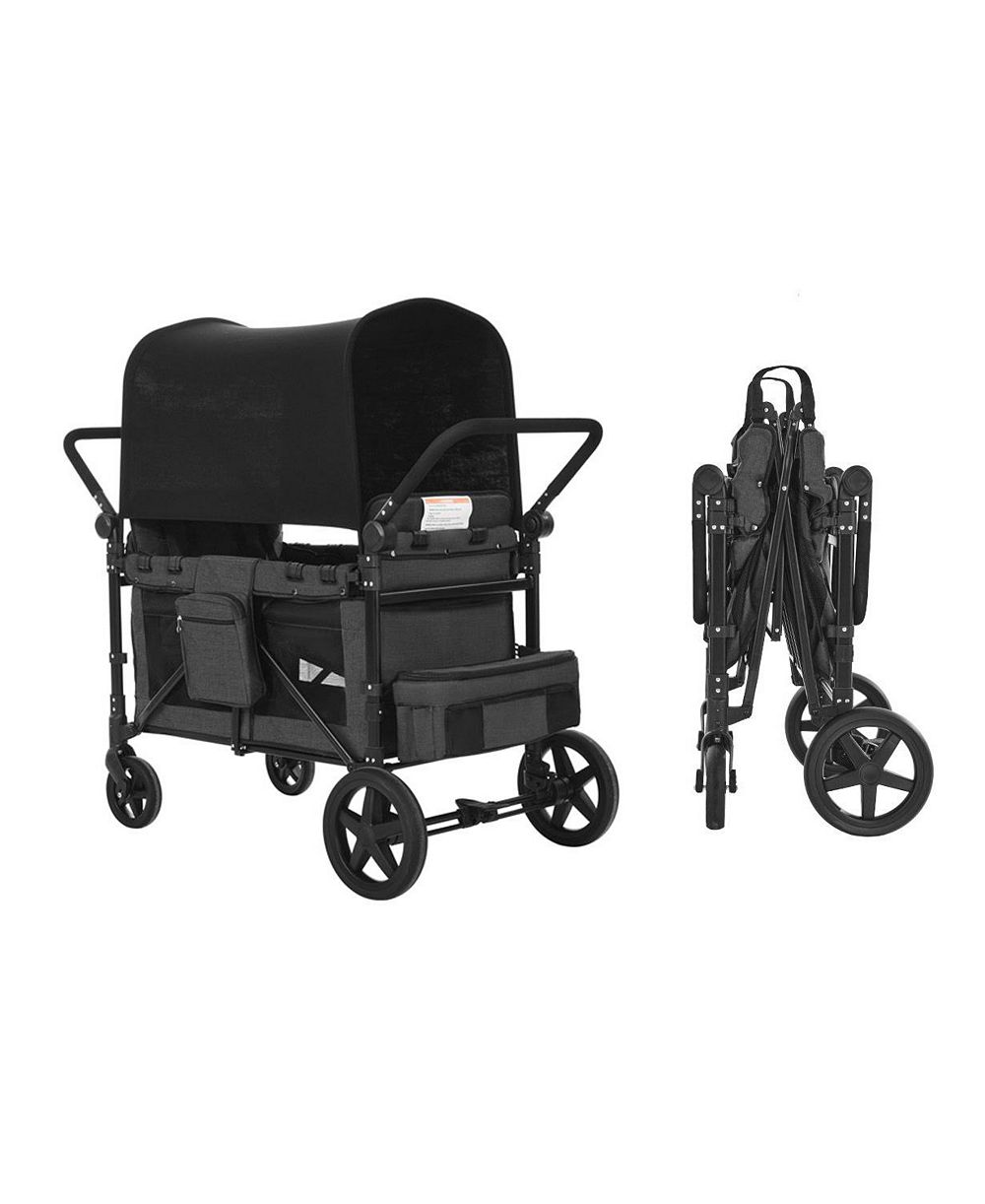 MOUNTAINTOP детская коляска-вагонка MOUNTAINTOP 4-Kid Wagon Stroller, Collapsible Push/Pull Cart with Canopy, Safety Harnesses & Adjustable Handle, 330lb Capacity