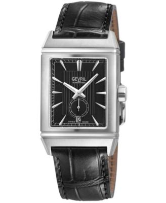 Gevril Men's Swiss Made Time Square Swiss Automatic Italian Leather Strap Watch