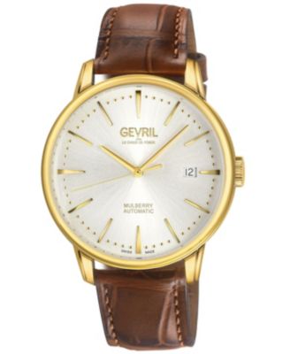 Gevril Men's Swiss Made Mulberry Swiss Automatic Italian Leather Strap Watch