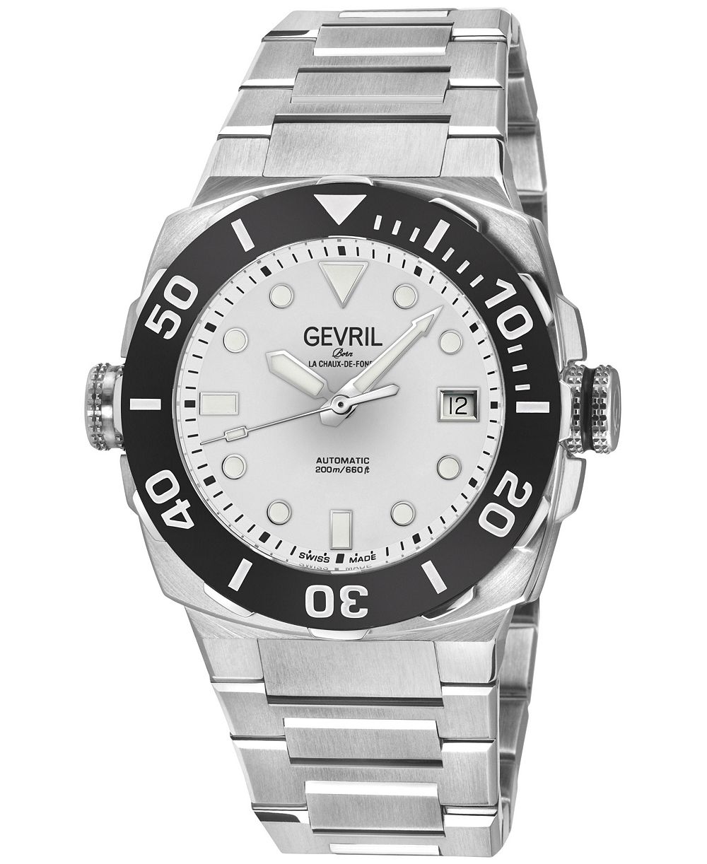 Gevril Men's Swiss Made Fortuna Swiss Automatic Silver Stainless Steel Bracelet Watch