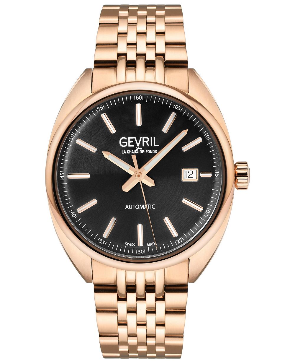 Gevril Men's Swiss Made Five Points Swiss Automatic IP Stainless Steel Bracelet Watch