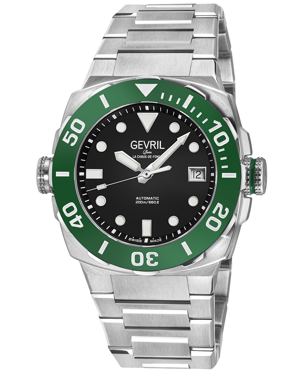 Gevril Мужские швейцарские часы Fortuna Automatic из серебристой нержавеющей стали с браслетом