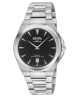 Gevril Men's Swiss Made Montauk Swiss Quartz Silver Stainless Steel Bracelet Watch