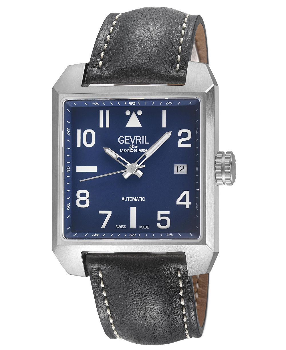 Мужские часы Gevril Herald Square Swiss Automatic с кожаным ремешком