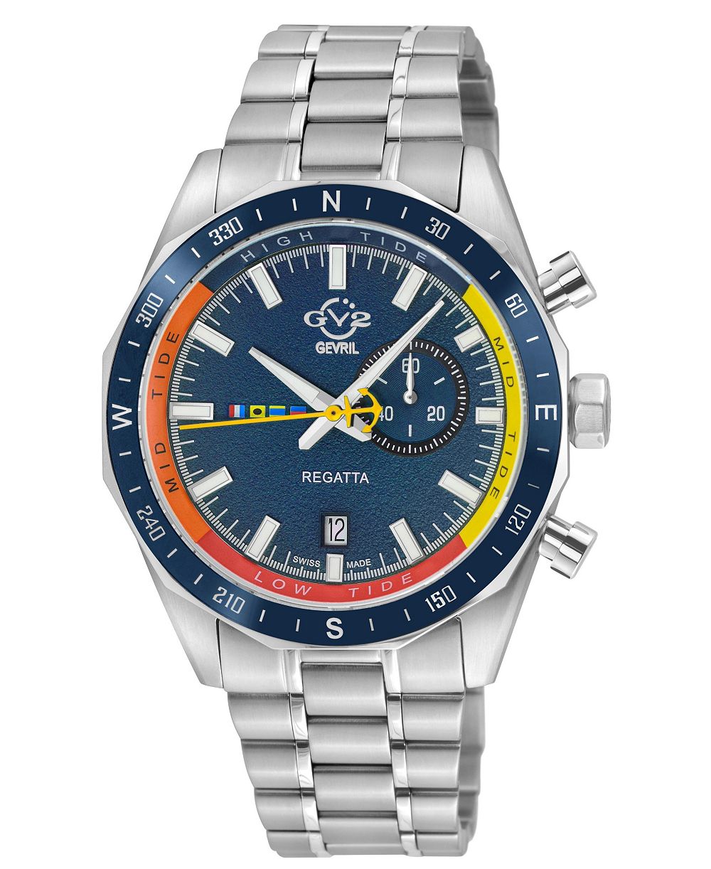GV2 by Gevril Men's Swiss Made Regatta Swiss Quartz Silver Stainless Steel Bracelet Watch