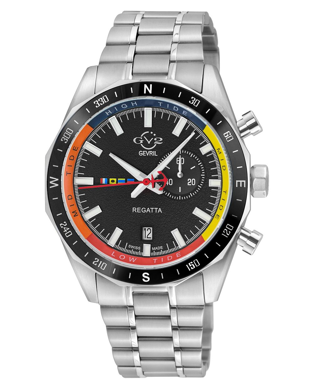 Мужские часы GV2 by Gevril Swiss Made Regatta Silver Stainless Steel Bracelet