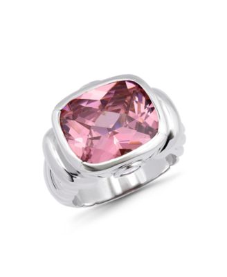 Macy's Oval Bezel Pink and Clear Cubic Zirconia Fine Silver-Plated Over Brass Twist Statement Ring