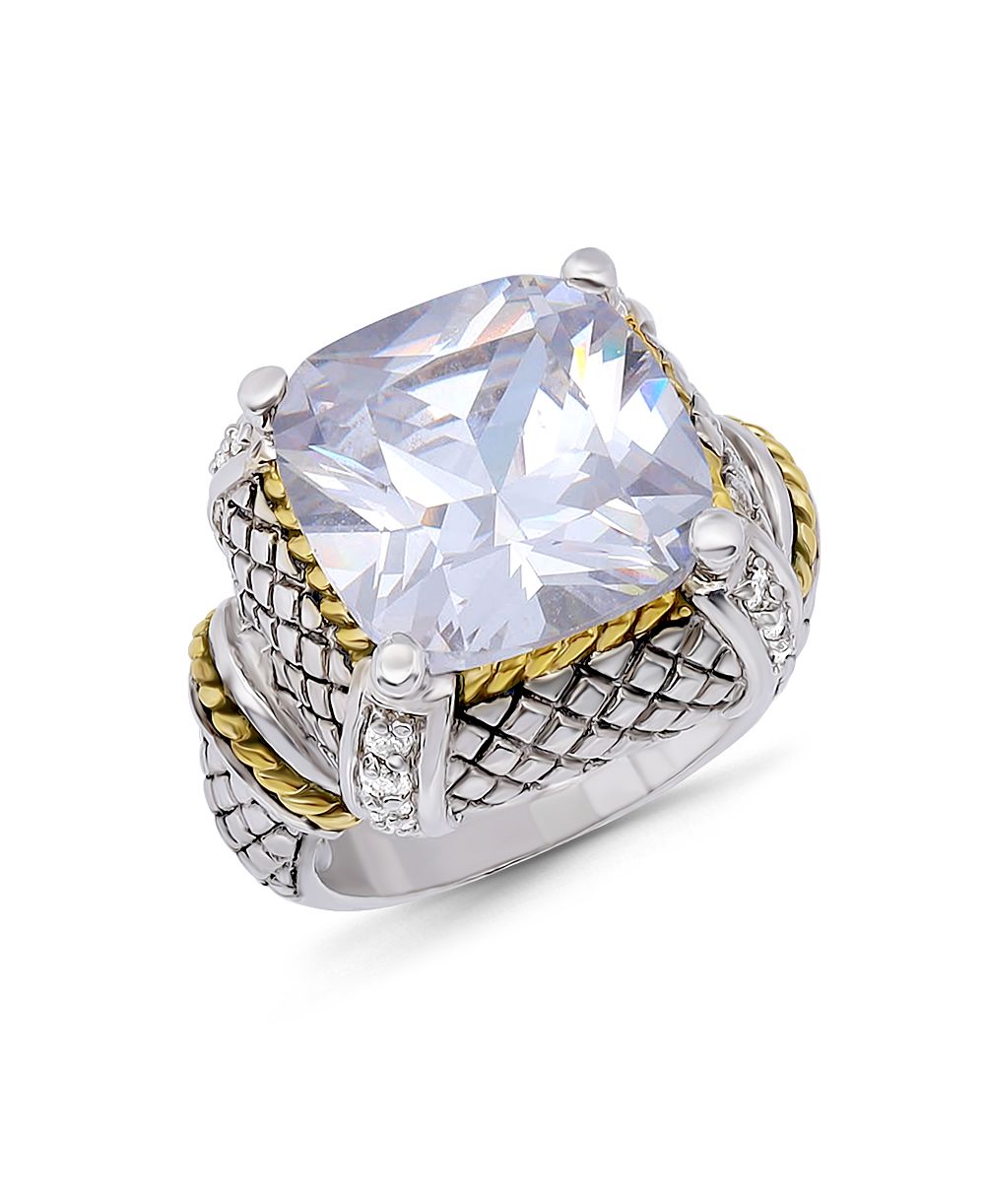 Кольцо с кубическим цирконием Macy's Two-Tone Cushion Cut Oxidized Accents Statement