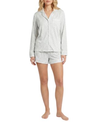 Motette Women's Lane Viscose-from-Bamboo V-Neck Long-Sleeve Top and Shorts Pajama Set