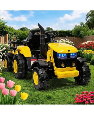 homfan Electric Ride On Tractor with Detachable Garden Trailer, Rechargeable Remote Control, Ages 3-8