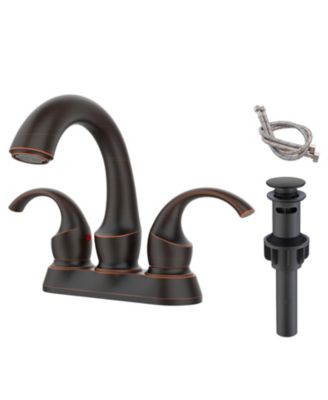 BUSDAYS 2 Handle Oil Rubbed Bronze Centerset Bathroom Faucet Swan Style 4 Inch with Aerator Pop Up Drain and Supply Hoses