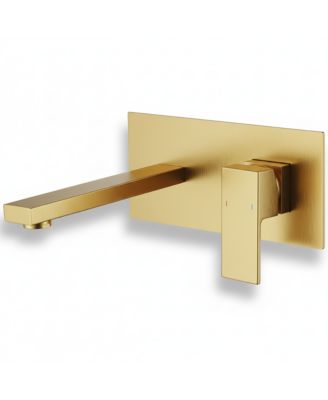 BUSDAYS Wall Mount Faucet for Bathroom Sink or Bathtub Single Handle 2 Hole Brass Rough in Valve Included Brushed