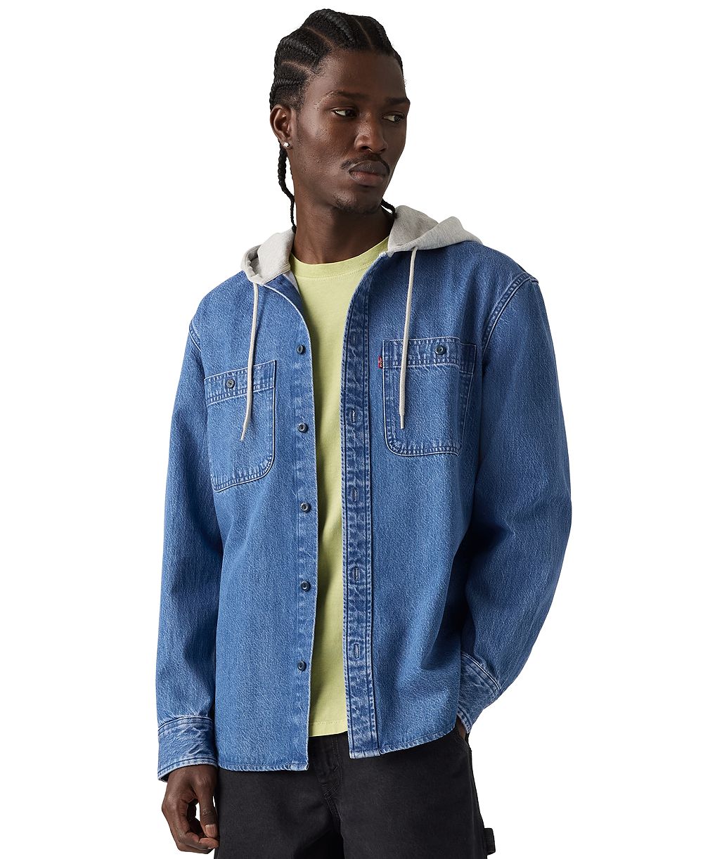 Levi's Мужская классическая длинная рубашка в клетку с капюшоном