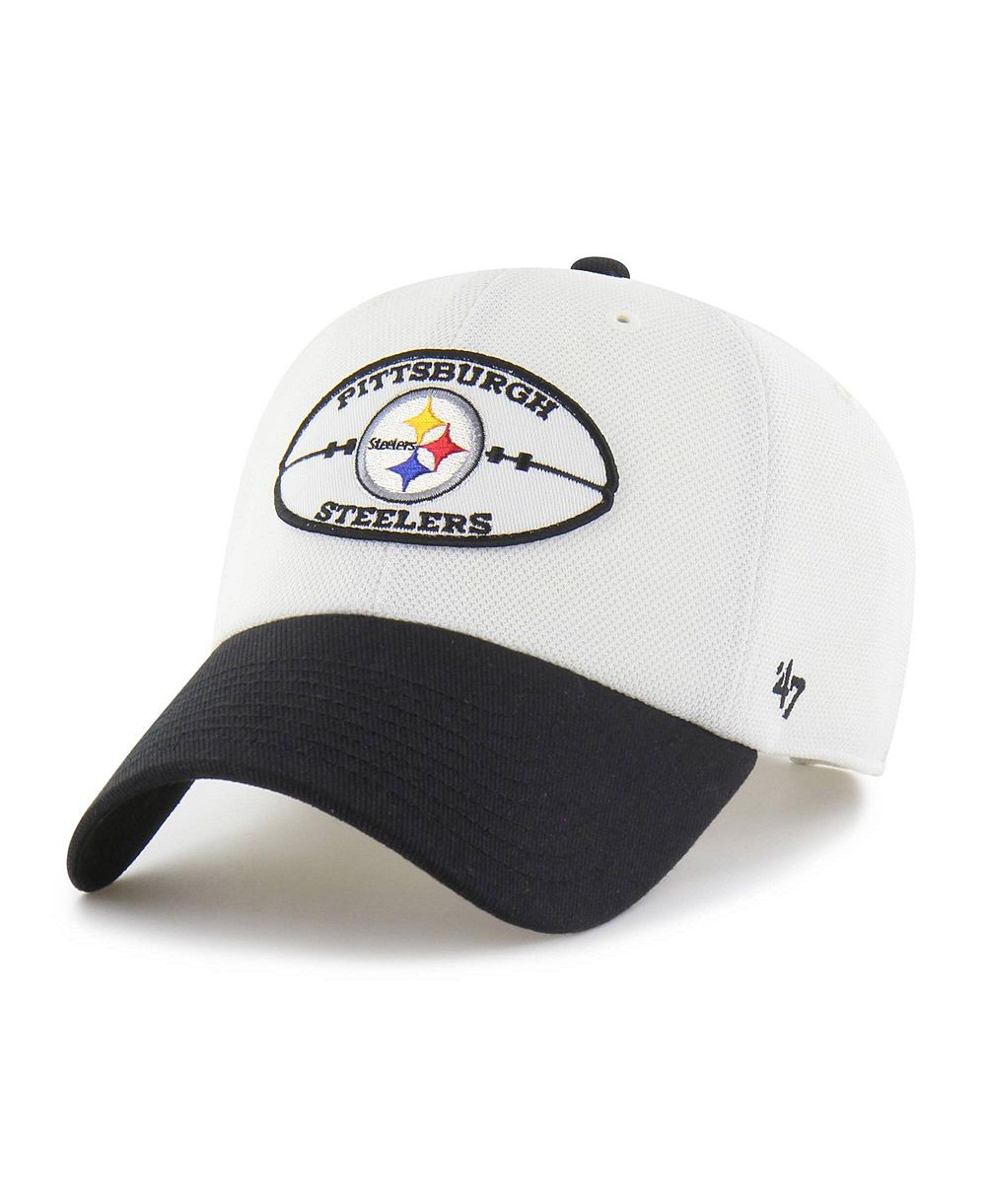 '47 Brand Men's White/Black Pittsburgh Steelers Pique Patch Clean Up Adjustable Hat
