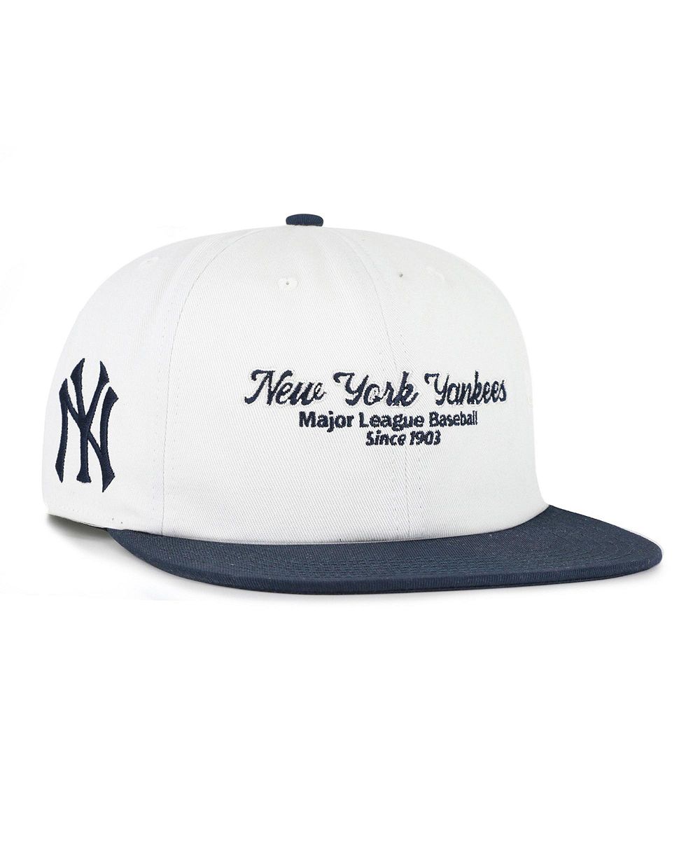 '47 Brand Men's White/Navy New York Yankees Script Stack Relaxed Captain Snapback Hat