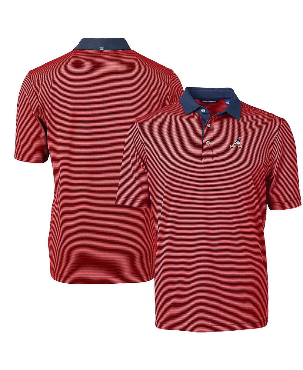 Мужская рубашка-поло Cutter & Buck Red Atlanta Braves Americana Logo Virtue Eco Pique Stripe