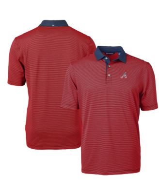 Cutter & Buck Men's Red Atlanta Braves Americana Logo Virtue Eco Pique Stripe Polo Shirt