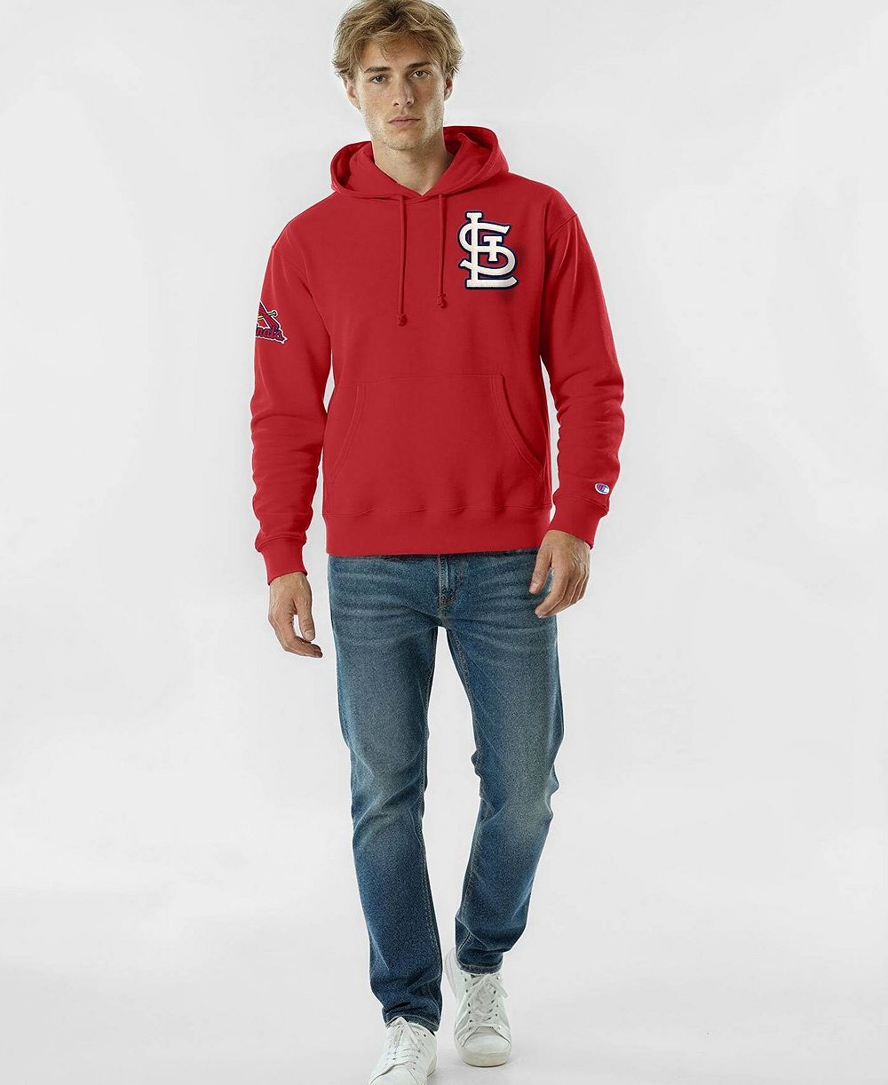 Champion Мужской Red St. Louis Cardinals Reverse Weave Chenille Hoodie