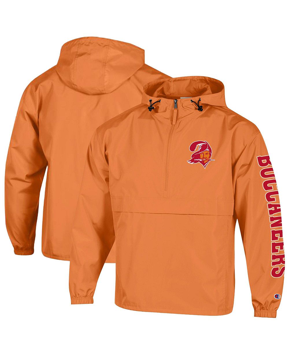 Champion Men's Orange Tampa Bay Buccaneers Packable Hooded Windbreaker Half-Zip Jacket
