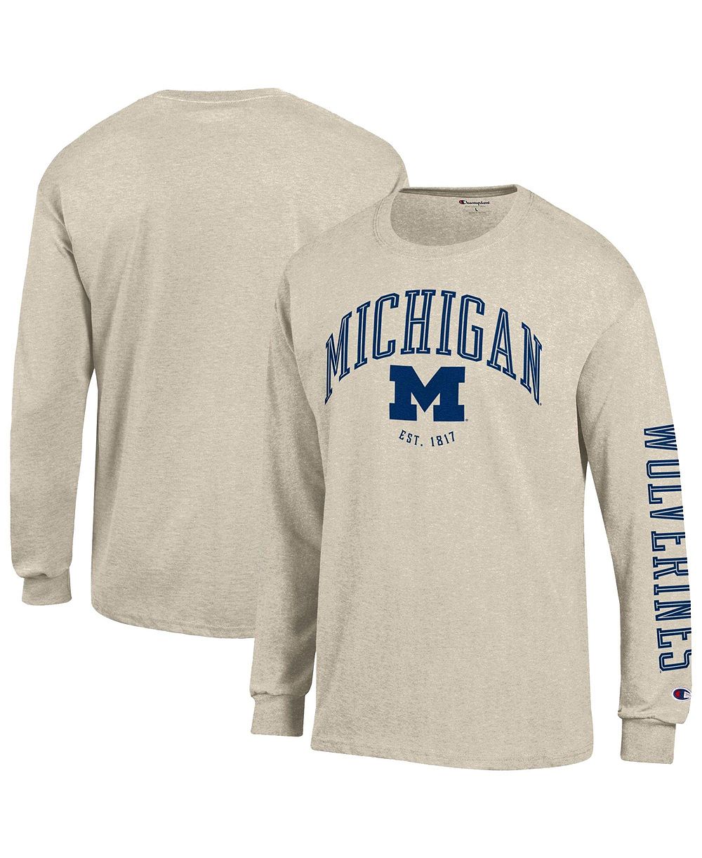 Мужская футболка Champion Long-Sleeve Heather Oatmeal Michigan Wolverines