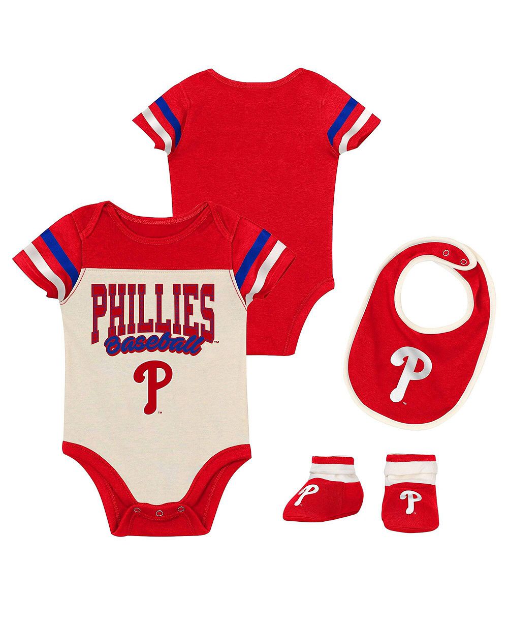 Детский набор Outerstuff Red Philadelphia Phillies Up One 3-Piece Bodysuit, Bib Booties