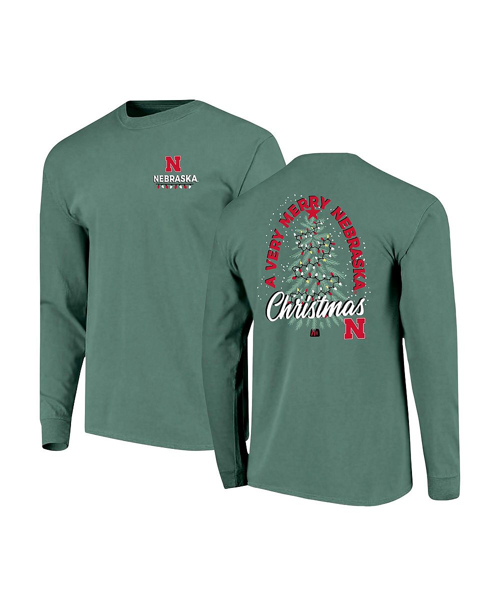 Мужская футболка с длинным рукавом Image One Green Nebraska Huskers Comfort Colors Merry Christmas Tree