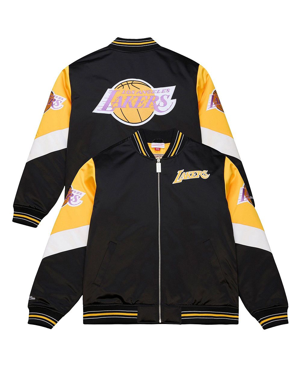 Mitchell & Ness Men's Black Los Angeles Lakers Throw It Back Heavyweight Full-Zip Satin Jacket