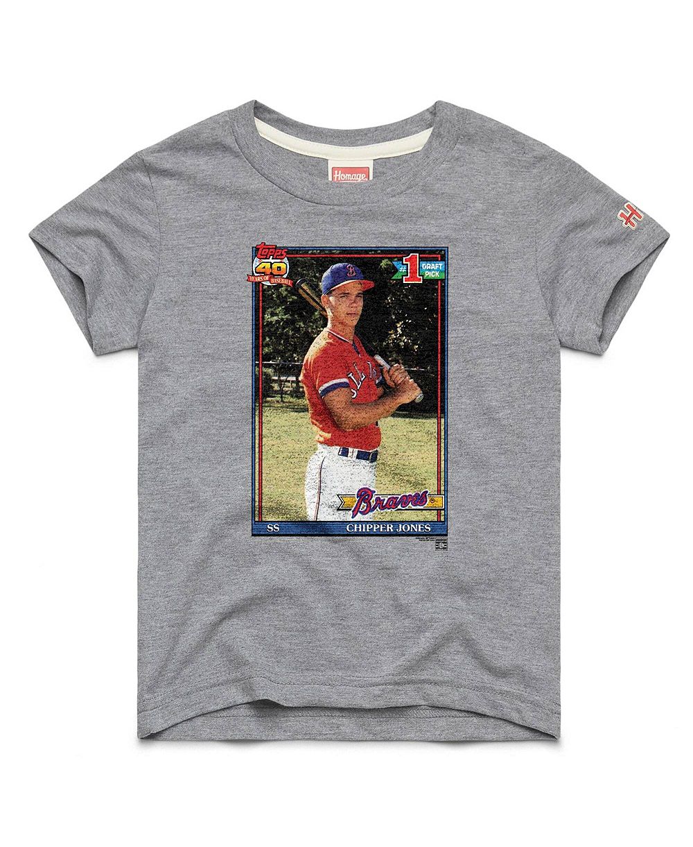 Homage Детская футболка Tri-Blend Chipper Jones Gray Atlanta Braves Topps Baseball Card