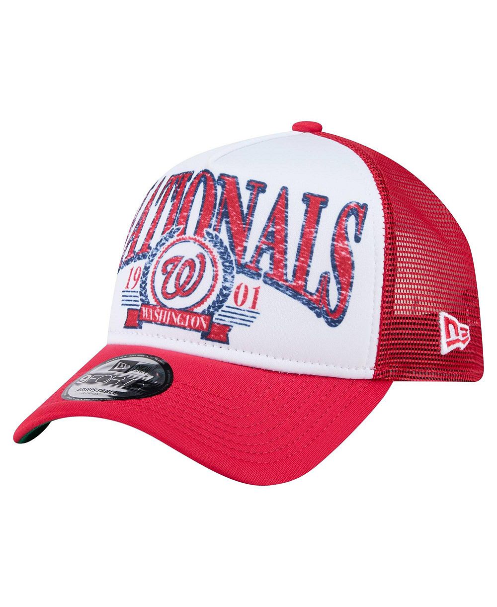 Мужская кепка New Era Red Washington Nationals Distressed 9FORTY A-Frame Adjustable Trucker