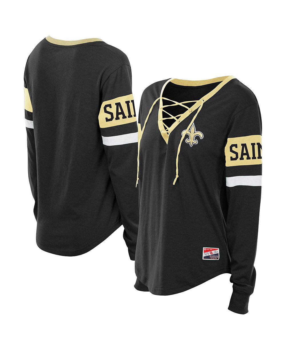 Женская футболка New Era New Orleans Saints Throwback Lace-Up Long Sleeve Plus Size