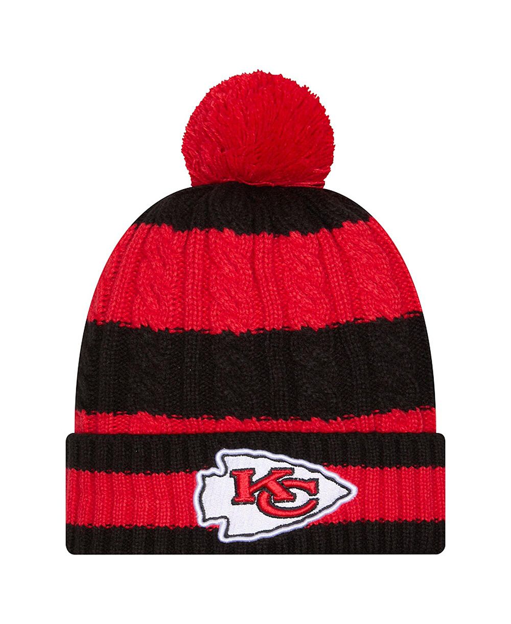 New Era Women's Red Kansas City Chiefs Braided Cuffed Knit Hat with Pom
