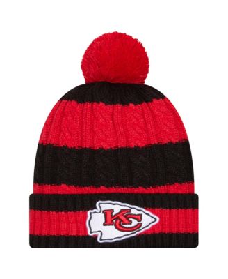 Женская вязаная шапка New Era Red Kansas City Chiefs Braided Cuffed с помпоном