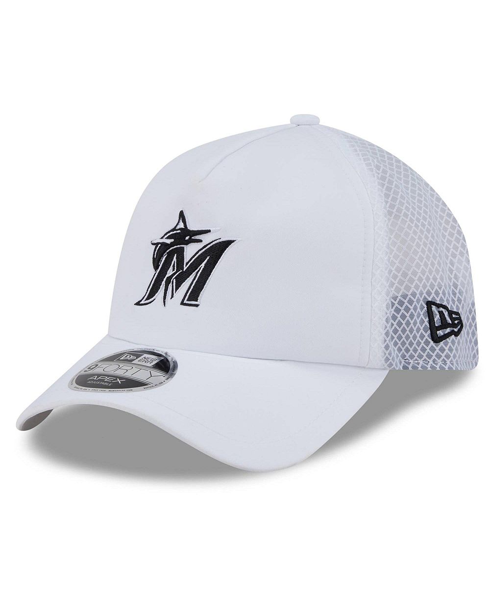 Мужская кепка-тракер New Era Miami Marlins 2026 Batting Practice Apex 9FORTY Adjustable белого цвета
