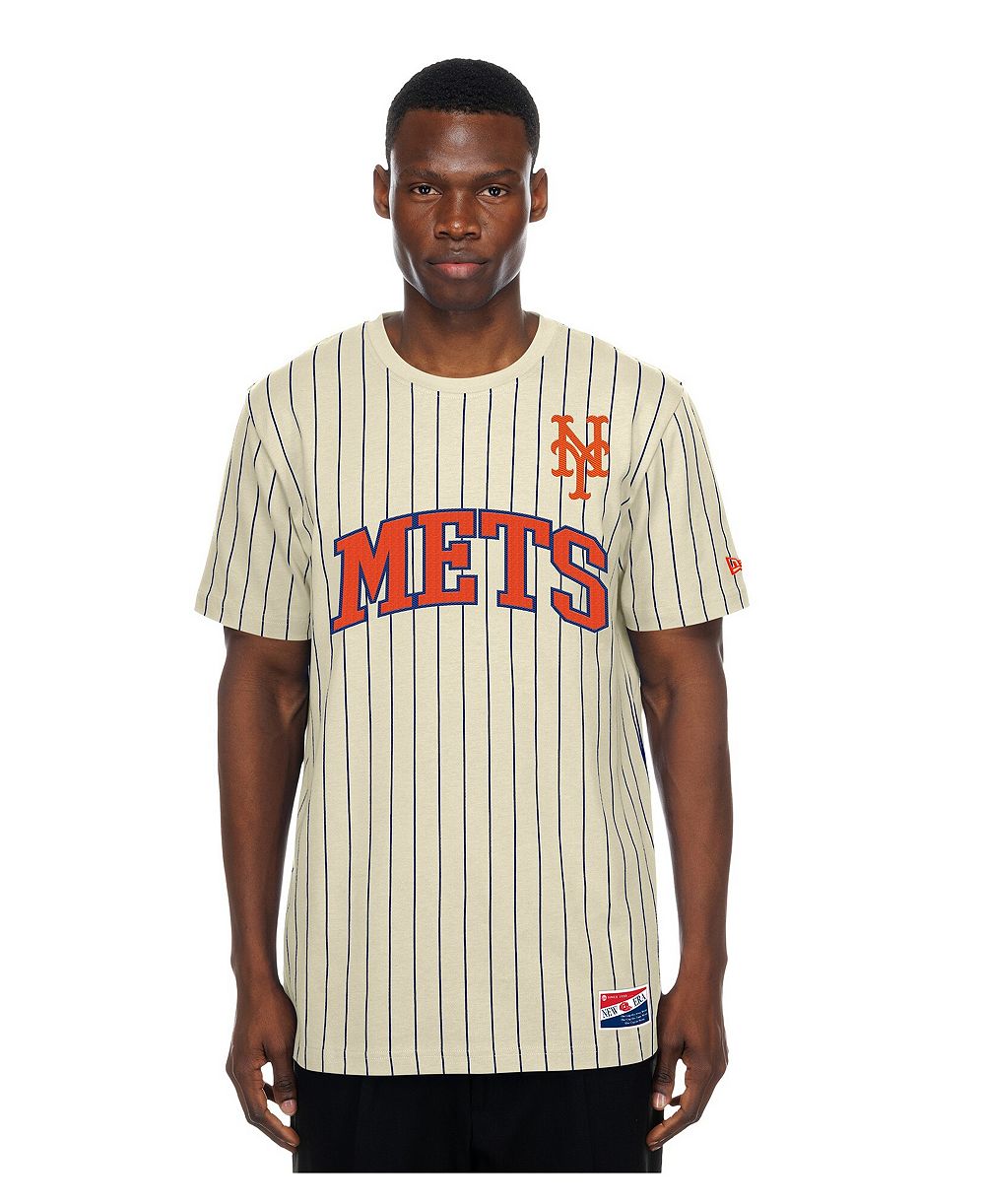 New Era Men's Cream New York Mets Throwback Meshback Pinstripe T-Shirt
