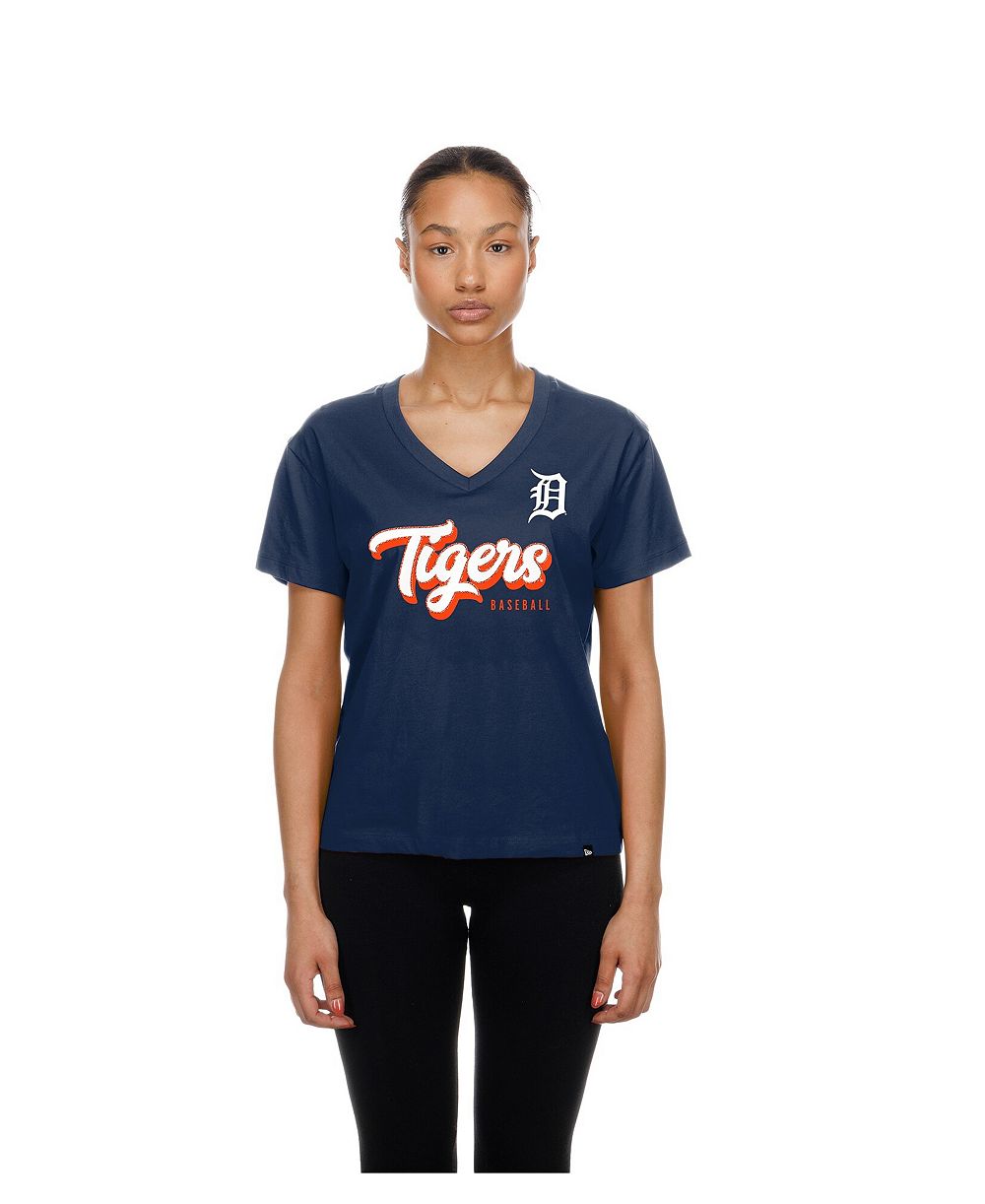 Футболка New Era Women's Detroit Tigers с V-образным вырезом и коротким рукавом из хлопка