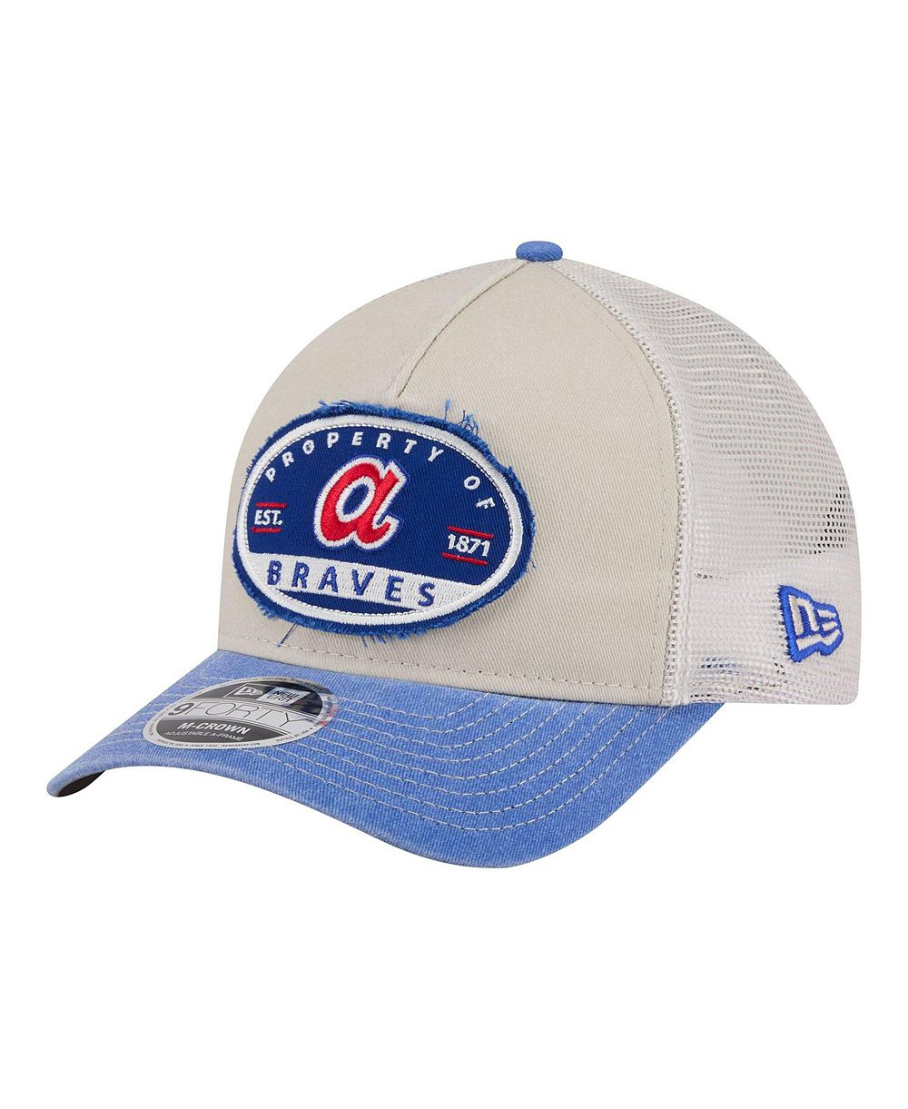 New Era Мужская кепка Light Beige/Royal Atlanta Braves Frayed M-Crown A-Frame 9FORTY Trucker Adjustable