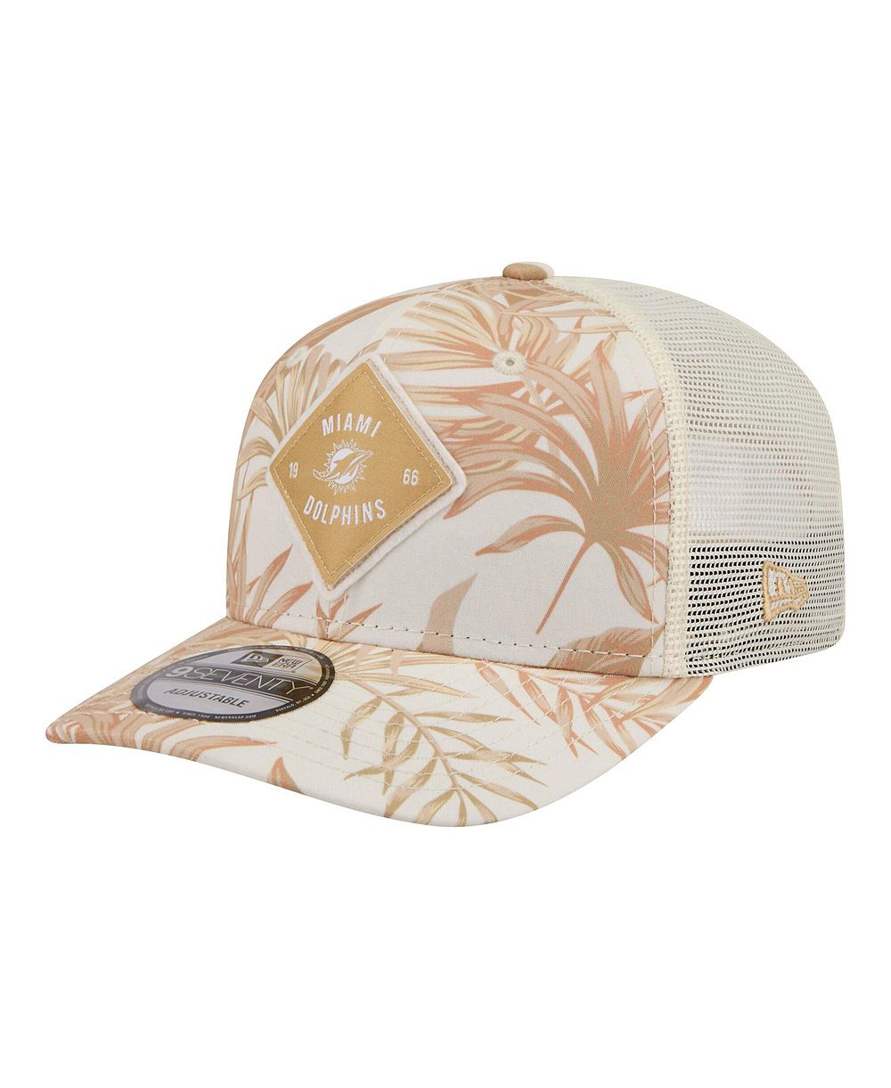 New Era Men's Tan Miami Dolphins Tonal Palm COOLERA 9SEVENTY Adjustable Trucker Hat