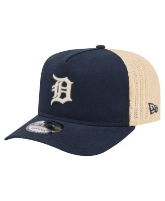 New Era Men's Navy/Natural Detroit Tigers Grained 9FIFTY A-Frame Trucker Adjustable Hat