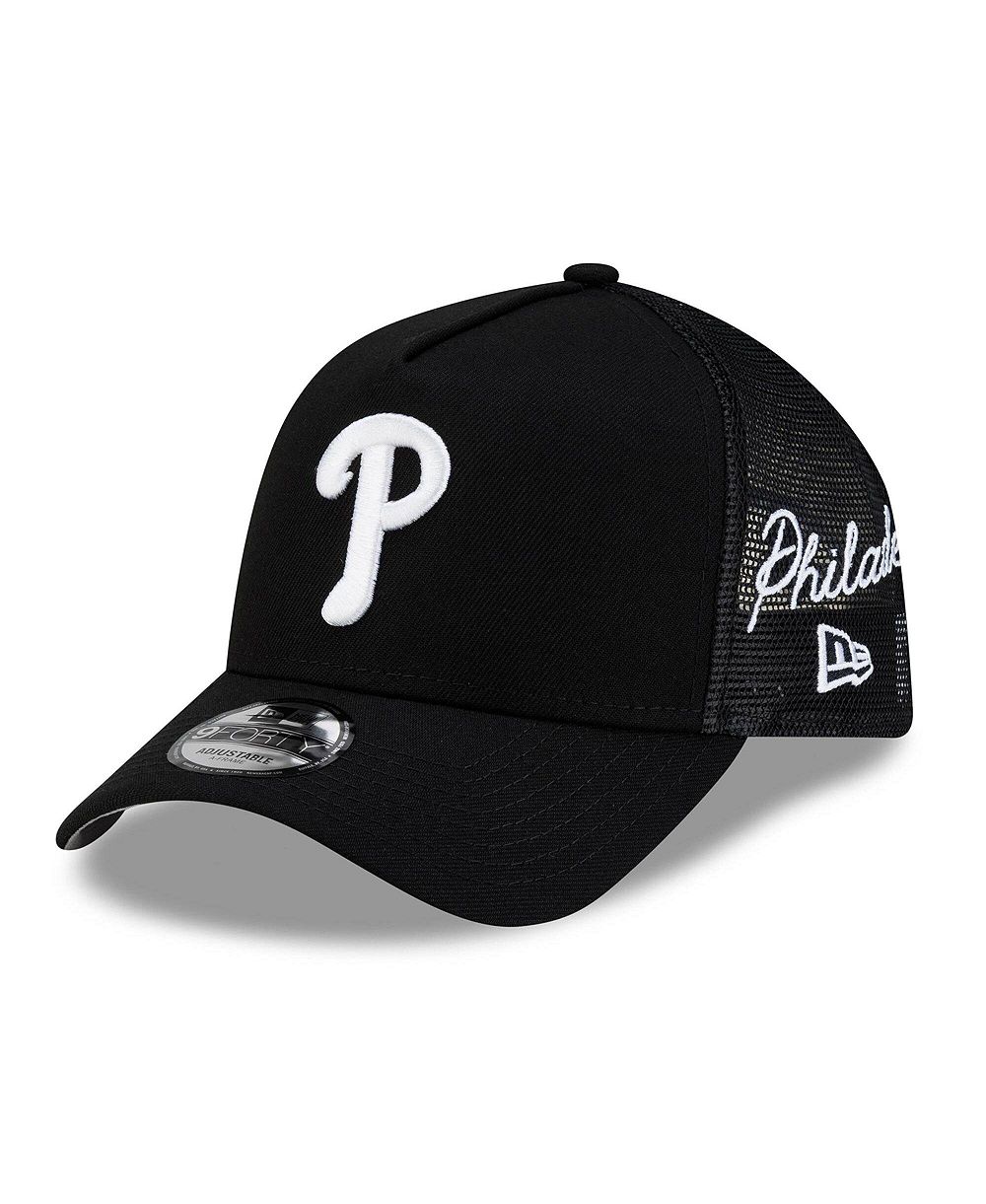 Мужская черная кепка New Era Philadelphia Phillies Side Script 9FORTY A-Frame Trucker Adjustable