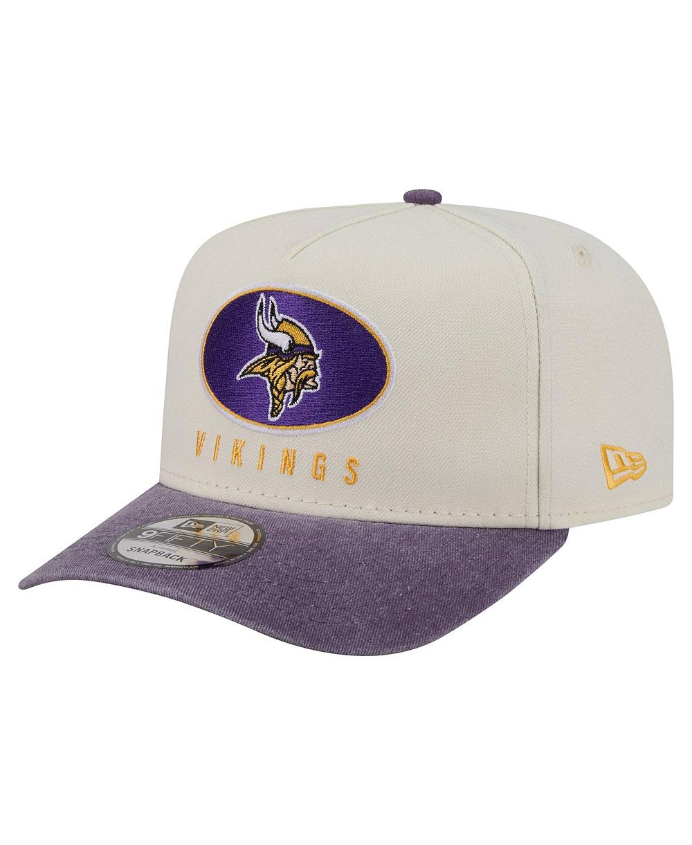 Мужская New Era Cream/Purple Minnesota Vikings Washed A-Frame 9FIFTY Snapback Кепка