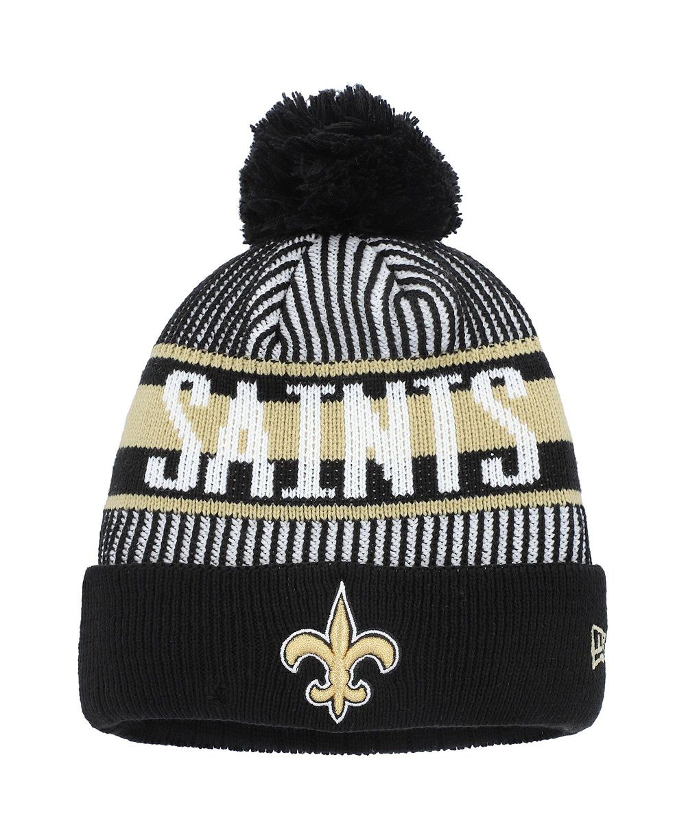 Вязаная шапка New Era Big Boys and Girls Black New Orleans Saints Striped Cuffed с помпоном