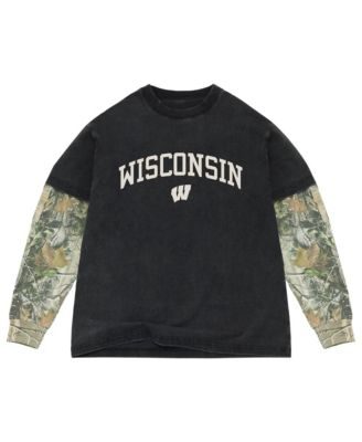 Uscape Apparel Men's Black/Camo Wisconsin Badgers Back Bay Twofer Heavyweight Long Sleeve T-Shirt
