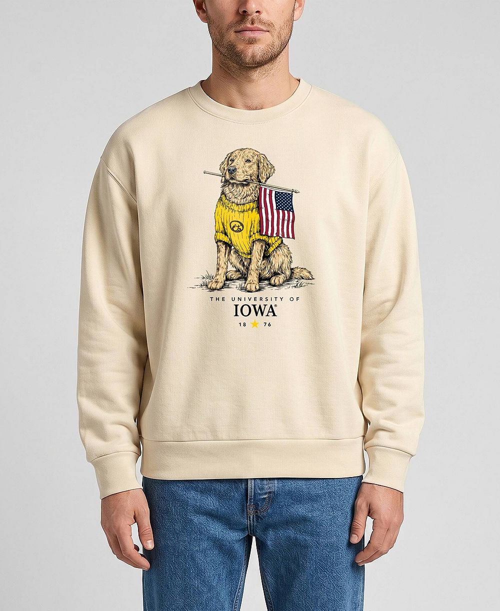 Uscape Apparel Men's and Women's Cream Iowa Hawkeyes Americana Good Boy Ribbed Premium Sweatshirt