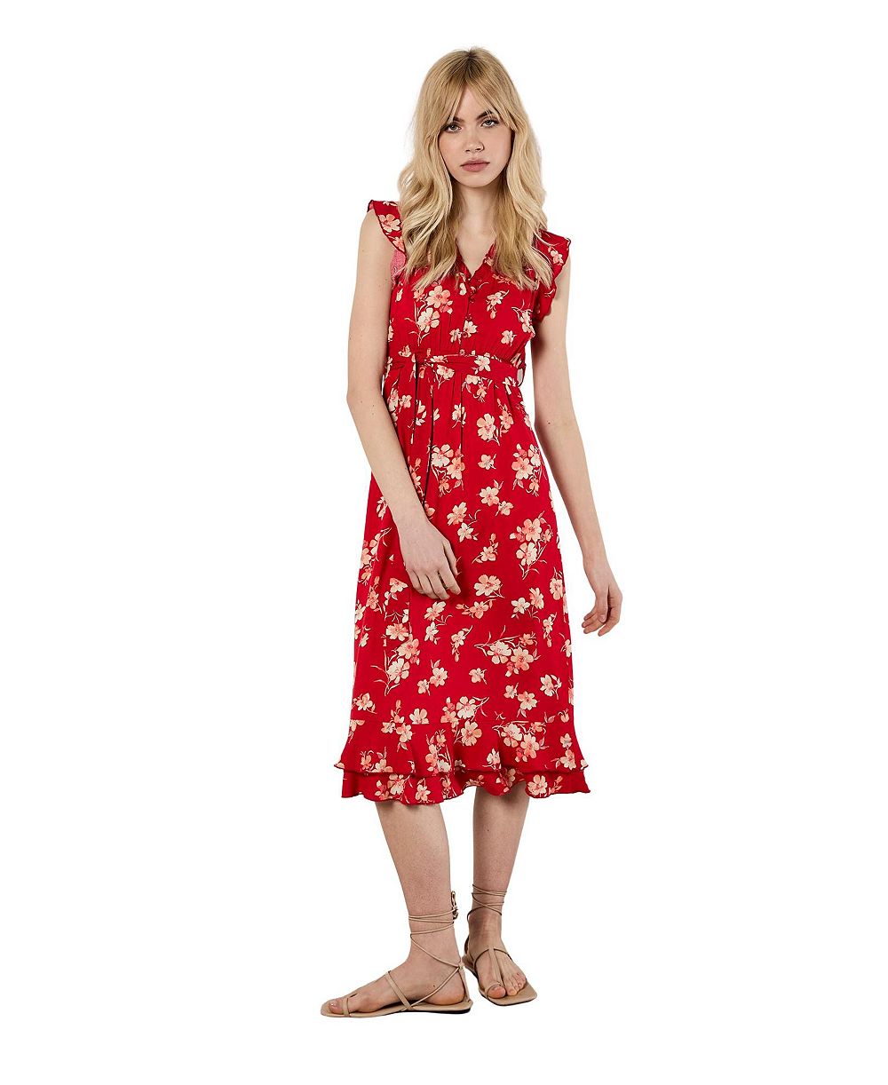 Женское платье Apricot Rock Cress Floral-Print Button-Front Ruffle-Cap-Sleeve Midi