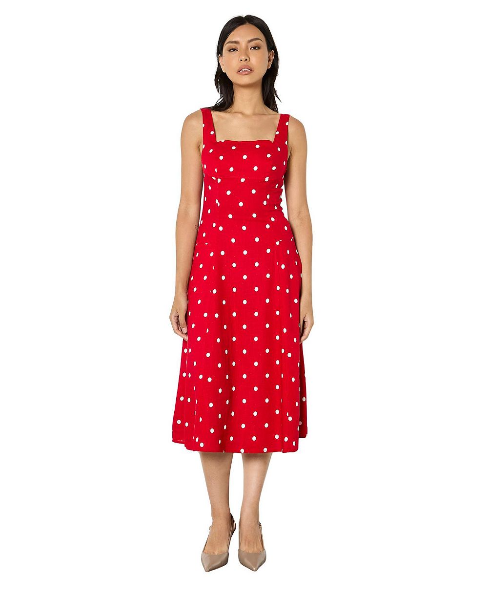 Apricot Women's Polka-Dot Square Neck Midi Dress