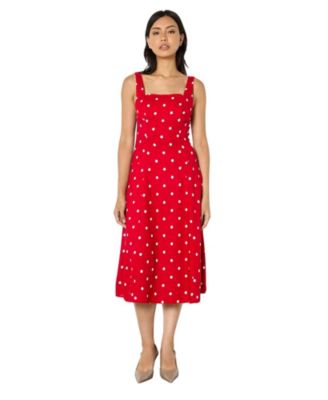 Apricot Women's Polka-Dot Square Neck Midi Dress